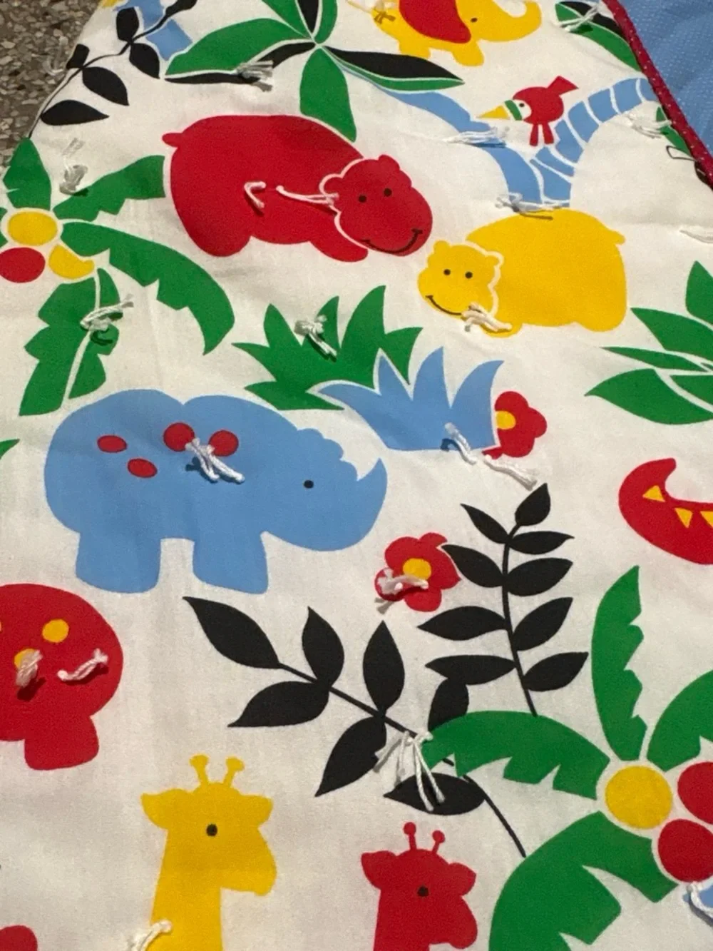 Handmade Kids Blanket jungle-themed quilt with cartoon animals and foliagel